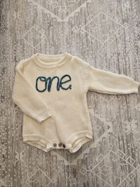 Cream Knit 'One' Baby One-Piece Romper